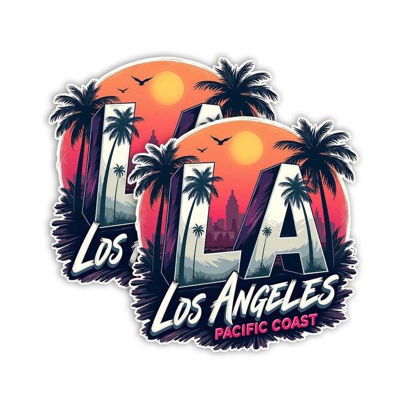 eDesign Los Angeles City LA Logo Stickers Symbol 4" Decorative DIE Cut Decal for Cars Tablets LAPTOPS Skateboard 2-Pack - Image 1